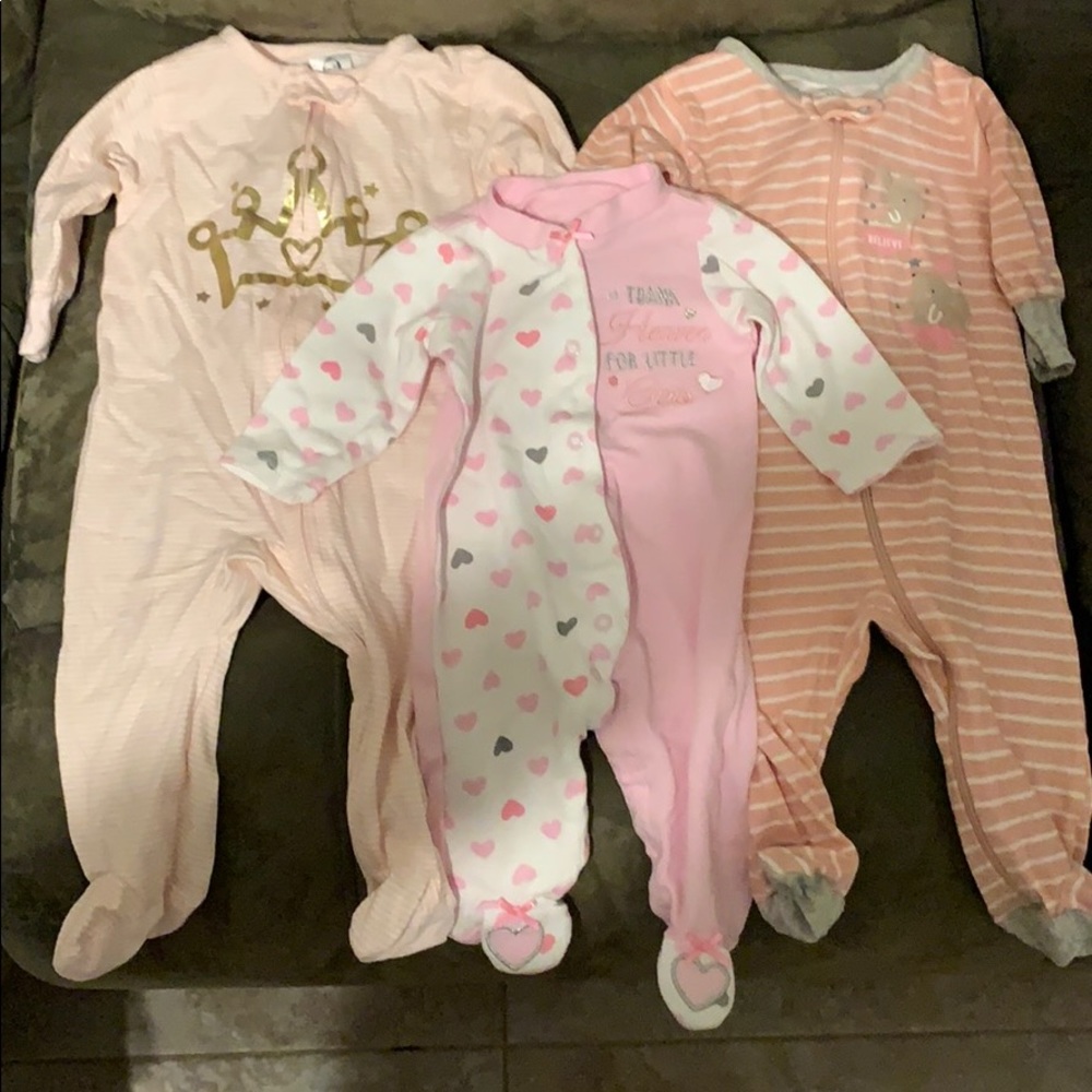 3 cute baby girl footie onesies!